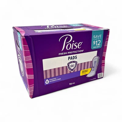 Almohadillas para incontinencia Poise, larga 6 gotas máxima absorción - 96 unidades Foto 1 de 4