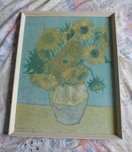 VINTAGE VAN GOGH SUNFLOWERS PRINT FRAMED GLAZED ICONIC MID CENTURY RETRO - Picture 1 of 11