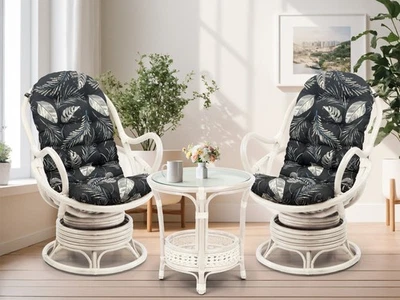 套装 2 Java 手工藤条柳条椅黑叶垫带 Pelangi 桌 — 第 1/4 张图片