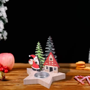 Christmas Tree Candle Holder Holiday Atmosphere Festive Wooden Holders Santa - Imagen 1 de 11