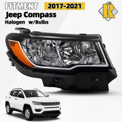 Halogen Headlight For Jeep Compass 2017-2021 Passenger Side Chrome 55112706AF - Image 1 of 4