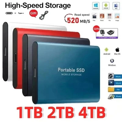 Portable SSD 1 2 4TB High Speed External Hard Drive USB 3.1 Hard Disk Laptop/PC - Image 1 of 4