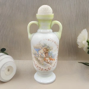 Antik Opal Handbemalt Putti Cherub Engel’s applizierte Griffe Dekanter Stopfen - Bild 1 von 13