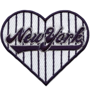 New York Pinstripes Heart Patch Baseball Sports Fan Embroidered Iron On - Picture 1 of 2
