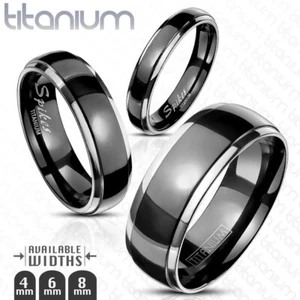 Solid Titanium Two Tone Dome Band Ring with Black Center & Silver Edge - Picture 1 of 4