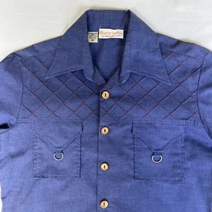 Liberty House Hawaii Shirt Men’s M Button Up Blue Quilt y2k Vintage 70's 1657 - Picture 1 of 16