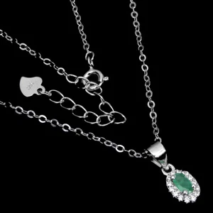 Valentinstag 925 Silber Halskette Oval Smaragd 5x3mm Kunst Cz Edelstein Schmuck - Bild 1 von 10