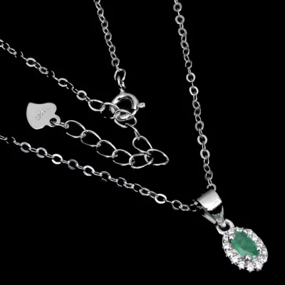 Valentinstag 925 Silber Halskette Oval Smaragd 5x3mm Kunst Cz Edelstein Schmuck - Bild 1 von 4