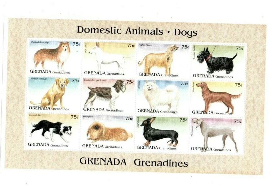 Granadinas 1995 - Perros - Hoja de 12 estampillas - Scott #1736 - MNH Foto 1 de 1