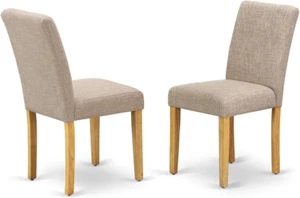 Parson Dining Light Tan Linen Fabric Padded Dinette Chairs, Set of 2 - Picture 1 of 10