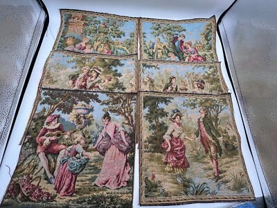 "Juego de 6 tapices vintage hechos en Francia con variedad de diseño 9"" X 9" Foto 1 de 4