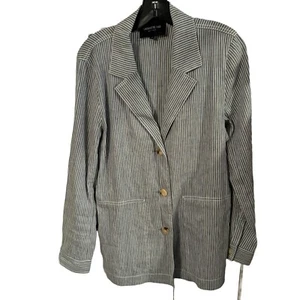 NEW! Lafayette 148 Blue & White Pinstriped Blazer Linen Viscose Blend Size M - Picture 1 of 11