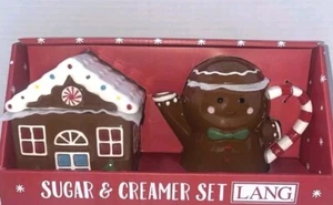 NEW Lang Christmas Sugar and Creamer Gingerbread Ceramic Hand Painted Set - Picture 1 of 3