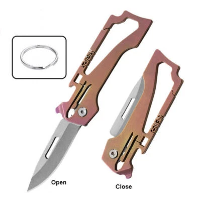 4.5" Pocket Folding Blade Knife Titanium Carabiner Outdoor Travel Keychain EDC - Image 1 of 4