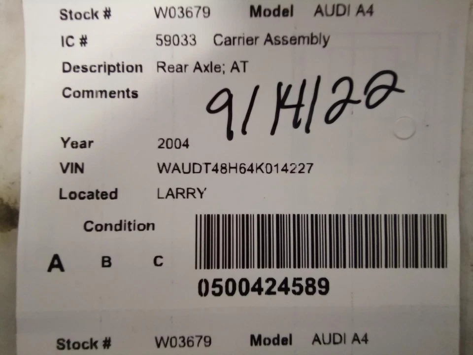 Used Differential Carrier Assembly fits: 2004  Audi a4 Rear Axle AT Grade A - Image 1 of 4