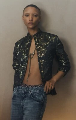 ZARA KATE MOSS METALLIC JACQUARD RUSTIC BLAZER JACKET TOP PETER PAN COLLAR - S - Image 1 of 4