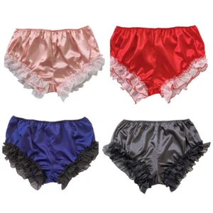Women Sissy Shiny Satin Briefs Ruffled New Tiered Skirt Panties Underwear Shorts - Picture 1 of 27