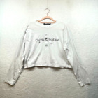 Calvin Klein Jeans Shirt Womens Medium White Silver Crop Long Sleeve Crew Logo
