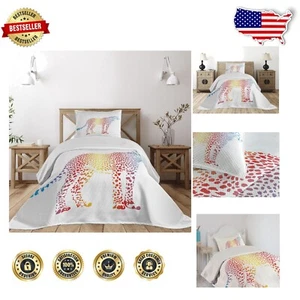 Vibrant Twin Size Cheetah Coverlet Set - Stylish Rainbow Camouflage Design - Picture 1 of 9