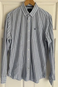 CREW CLOTHING Slim Fit Shirt Mens Large Blue Striped Long Sleeve Stylish Casual - Picture 1 of 9
