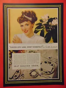1943 ROGERS BROS 1847 Silver Plate Pretty Lady Wishes For photo art print ad - Picture 1 of 1