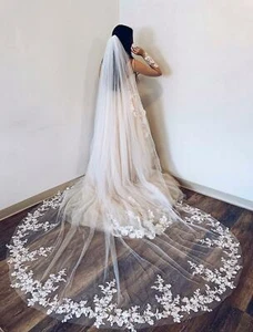 Velos de novia de encaje largo blanco marfil catedral con peine accesorios de boda novia - Imagen 1 de 13