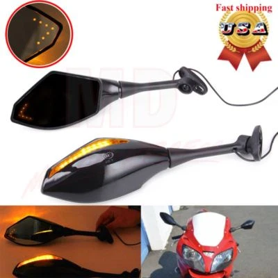 LED Integrated Turn signal Mirror for Suzuki GSXR 600 750 1000 Honda CBR600 1000 - Image 1 of 4
