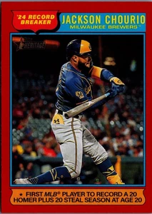 2025 Topps Heritage Red Border #5 Jackson Chourio RB Milwaukee Brewers - Picture 1 of 2