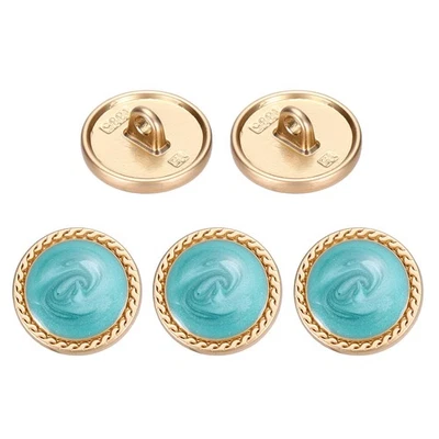 Metal Vintage Gold Button 15mm Round Metal Sewing Button, Lake Blue Pack of 5 Foto 1 de 4