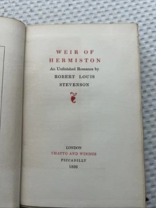 WEIR OF HERMISTON ROBERT LOUIS STEVENSON CHATTO & WINDUS 1896 LONDON RARE - Picture 1 of 5