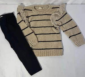 Jessica Simpson Knit 2 Pc Set Wide Leg Pants Ruffle Shirt Top Stripe Girls 4T - Picture 1 of 11