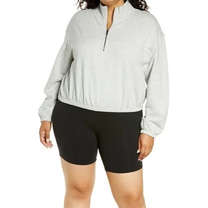 BP. Women's Plus Size Quarter Zip Organic Cotton Pullover Grey Light Heather 2X - Picture 1 of 4
