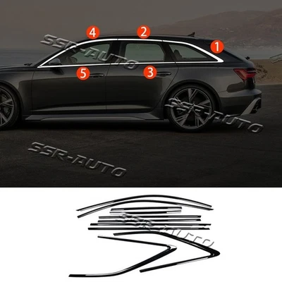 For Audi A6 RS6 Allroad 2020-25 Glossy Black Window Molding Trim Strip Cover Foto 1 de 4