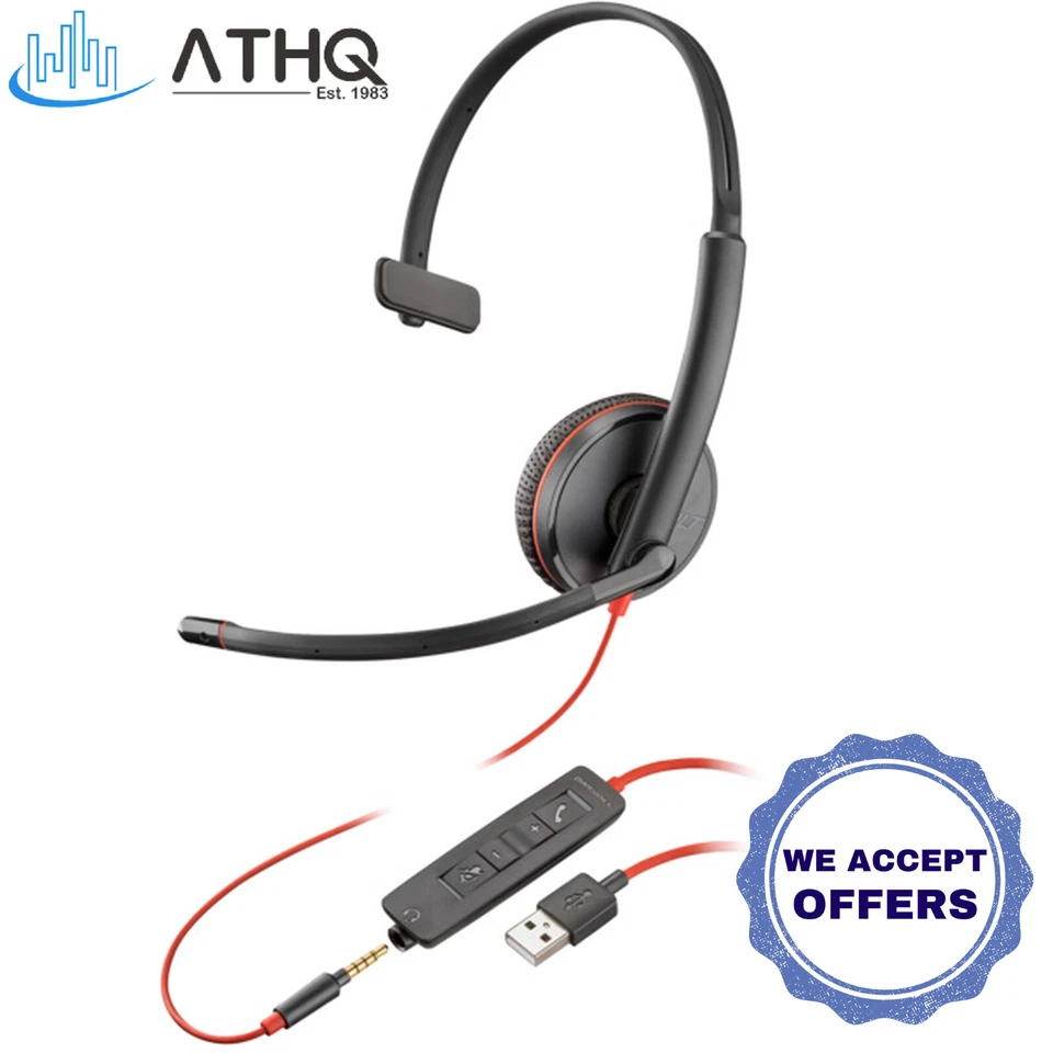 Poly Plantronics Blackwire 3215 Monaural USB-A Headset TAA HP 8M3Y1AA#ABA
