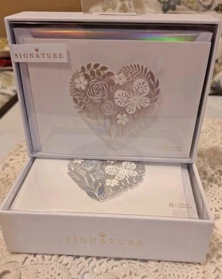 Tarjetas de notas en blanco de lujo con corazón plateado Hallmark SIGNATURE 4x6 2 cajas 16 tarjetas en total Foto 1 de 2