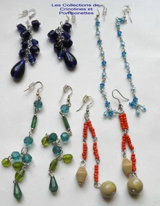 BOUCLES D'OREILLES FANTAISIE FABRICATION ARTISANALE PERLES DE VERRE LOT DE 4* - Picture 1 of 1