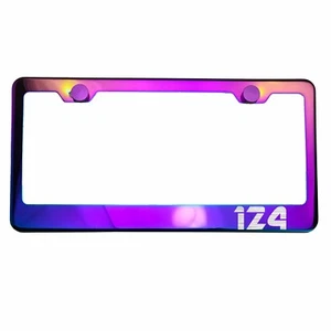 Polish Neo Neon Chrome License Plate Frame 124 Laser Etched Metal Screw Cap - Picture 1 of 8