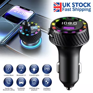 Bluetooth 5.3 Wireless Car FM Transmitter MP3 USB Charger Car Cigarette Lighter - Picture 1 of 12