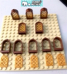Lego Reddish Brown Window 1x2x2 2/3 Rounded Top Gold Lattice Diamond Pane X10 - Picture 1 of 1