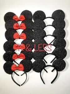 Minnie Mickey Mouse Ears Headbands 12 pcs Black Red Bow Party Favors Birthday Sh - Picture 1 of 5