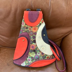 Cirque Du Soleil Joanel Leather Cloth Sling Bag Converts to Backpack 90s Boho - Picture 1 of 16