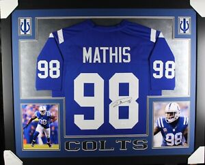 ROBERT MATHIS (Colts blue SKYLINE) Signed Autographed Framed Jersey JSA 