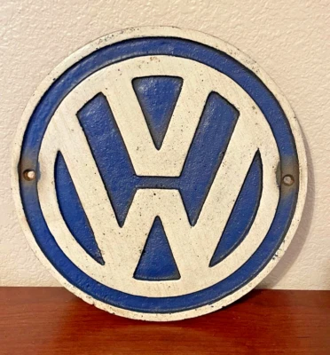 Letrero de pared redondo de hierro fundido Volkswagen VW placa aspecto vintage 9" diámetro nuevo Foto 1 de 4