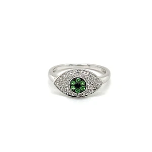 Rarities 925 Sterling Silver Evil Eye Green Tsavorite Ring Size 8 - Picture 1 of 5