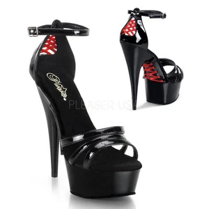 Pleaser Delight-662 Damen schwarz Stiletto Absatz Plateau Slide Knöchelriemen Schuhe - Bild 1 von 5