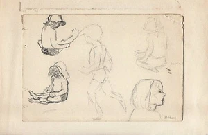 T13-55736. Orig Graphite Drawing ca 1935 Elizabeth S Converse Children on Beach - Picture 1 of 1