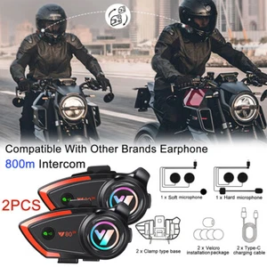 Bluetooth Motorcycle Helmet Headset Waterproof 2-Rider Intercom Speaker Earphone - Picture 1 of 15