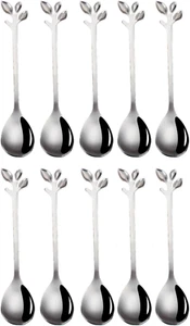 10 Pcs 4.9" Stainless Steel Silver Leaf Coffee Spoon Creative Tableware Dessert - Picture 1 of 12