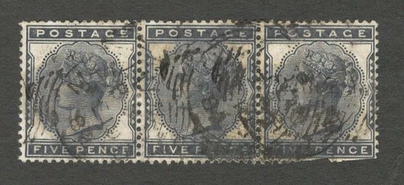 AOP ZAZ GB QV Queen Victoria 1880-1881 5d índigo tira de 3 usado SG 169 £525 Foto 1 de 1
