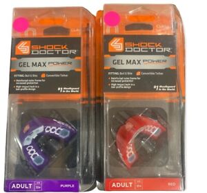 2 pack Shock Doctor Gel Max Power Drip Mouthguard Adult Red and Purple 